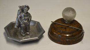 1930's Bakelite and glass golf ball table side light c/w golf club (battery parts missing) and alloy