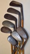 8x assorted irons to incl Spalding wide sole flanged mashie, Tom Stewart stainless niblick, Forgan
