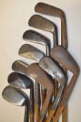10x various irons from long irons, mashies lofters and niblicks - makers incl Hendry & Bishop,