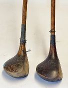 2x matching R Simpson Carnoustie Perfect Balance woods - with rear brass back weights comprising a