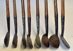 8x Maxwell flanged bottom irons - to incl driving iron, mid iron, 2x mashies, 2x m/niblicks, niblick