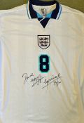 Paul Gascoigne Signed England 1996 Football Shirt & Print 8 to the front, a replica white, short