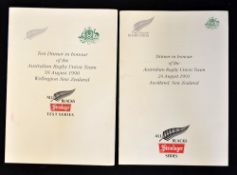 2x 1990's New Zealand All Blacks v Australia rugby after match dinner menus - held in Wellington