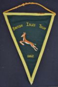 1962 British Lions/Springbok embroidered rugby pennant - in the traditional Springbok green and gold
