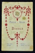 Rare 1910 Wales (63) v France (14) rugby dinner menu - the opening game of the Five Nations held