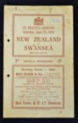 Rare 1924 Swansea v New Zealand All Blacks Invincibles rugby programme - played at Swansea on