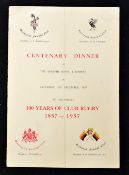 1857-1957 Multi-Centenary English Rugby Club Dinner Menu - 4pp card with coloured cover for this