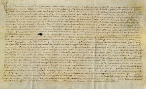 France - 1380 Fine Medieval Charter - on vellum, measures 43x30cm approx. small hole to centre,