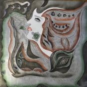 2x Various Embossed Paintings appear in a shined finish of interesting content one measures