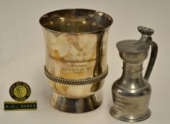 1971 European Amateur Golf Team white metal winners bowl and players pin badge- played in Lausanne