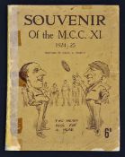 Cricket - Souvenir of the M.C.C XI 1924/25 - containing sketches by Cecil Hartt 'Two Heads Toss