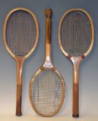Selection of Wooden Tennis Rackets - incl' a London maker 'Fortress' Fishtail Model racket, with a