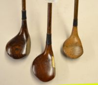 3x large socket head woods to incl R Simpson of Carnoustie light stained driver with white ivorine