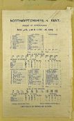 1907 Northamptonshire v Kent Silk Cricket Scorecard played at Northampton 31/30 & 1 June 1907,