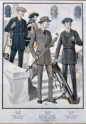 2x Edwardian Men's Golf Fashion colour illustrations - both mf&g 22.5x 18.5