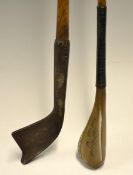 2x fine Old Troon replica 17thc half scale golf clubs to incl early example of a Spur toe iron (22