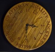 Craftsman Quality Lockers makers light stained wooden wall clock - overall 15.5