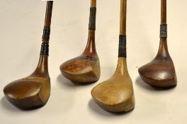 4x good sized persimmon woods to incl Abe Mitchell North Foreland GC brassie and 3x drivers incl