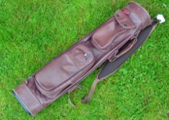 A fine leather golf bag with removable travel hood, 2x pockets and padded leather shoulder strap