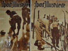 Winter Sports - two copies of Sport Illustrierte with Curling and Skiing displayed to the front