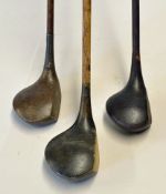 3x various large headed woods to incl St Andrews Golf Co. baffie with fancy face black fibre