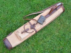 Canvas and leather pencil golf bag c/w ball pocket and shoulder strap