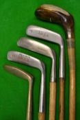 5x late hickory shafted putters to incl Tom Morris Gem, 2x Bobby Locke Slazenger/Gradidge Gems, Golf