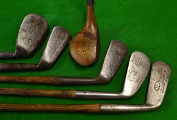 Collection A.H Scott Elie golf clubs to incl small elongated oval head spoon, plus cleek,