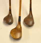 Auchterlonie light stained driver, a large headed spoon with faded head stamp and a unnamed well