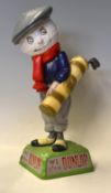 Dunlop Caddie plaster cast advertising golfing figure - replica c/w 3x golf clubs - small cracks