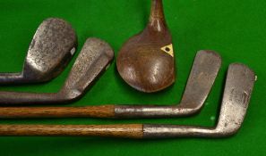 Interesting group of golf clubs to incl good large head brassie with 