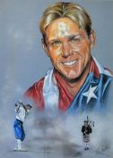 Sneddon, Jim - American PAYNE STEWART US OPEN GOLF CHAMPION - mixed media on blue paper signed and