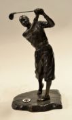 Bobby Jones style bronze golfing figure c. 1940's - mounted on a naturalistic base with red cross