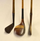 Forgan St Andrews Crown Model striped topped brassie c/w makers shaft stamp, R Forgan & Son Crown