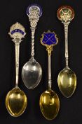 4x Golf Club silver and enamel teaspoons to incl Llandrindod Wells Golf Club, St. M.G.C.,