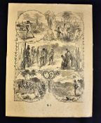 Early 1860's Royal Blackheath Golf Club wood engraving golfing collage - dated on the back 11th