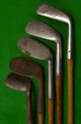 5x interesting irons incl 2x Fernie, Cuthbert Prestwick G.C Caddie Brand jigger, Harry Crapper