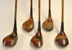5x large socket head persimmon woods incl a Rangefinder stripe topped brassie, 2x George Pownall
