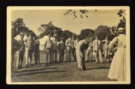 Unusual military golfing postcard - possibly WWI military field hospital with a nurse in the