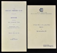 The Cricket Writers' Club Dinner Menu date 24 Apr 1964 at Fishmongers Hall in honour of the