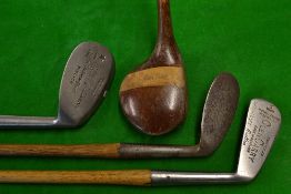 James Luke Windy Hill GC large persimmon striped top driver, and matching mashie niblick, fine Geo