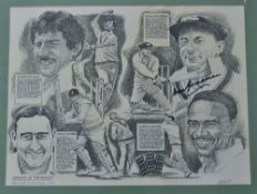 Sir Don Bradman Signed Cricket Print 'Knights of the Wicket' artist proof limited edition 250,