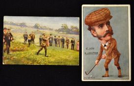 Harry Vardon and the Rt. Hon. AJ Balfour coloured golfing postcards c.1911 - incl Harry Vardon