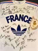 1987 Official France rugby training signed t- shirt - Adidas France white t shirt with velvet 