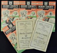 1945/46 Derby County home programmes v Chelsea, Brentford, 1948/49 Portsmouth, Preston NE,