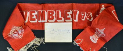 Liverpool FC Scarf from Wembley 1974 with a Bill Shankly hand signed autograph on a Chamber of