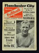 Scarce Tasmania Berlin v Manchester City match programme dated 15 August at the Olympia Stadium