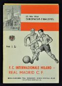 1964 European Cup Final Real Madrid v Inter Milan match programme dated 27 May 1964 in Vienna (comes