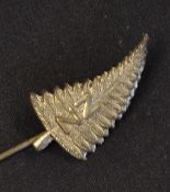 Very early New Zealand All Blacks silver fern rugby pin badge c.1920's - with the initials 