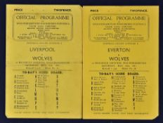 1946/47 Wolverhampton Wanderers v Everton football programme plus v Liverpool. (2) (4 page, fair)